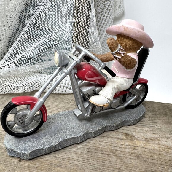 Bear Figurine On Motorcycle In Pink Cowboy Outfit  Road for a Cure - Picture 3 of 8